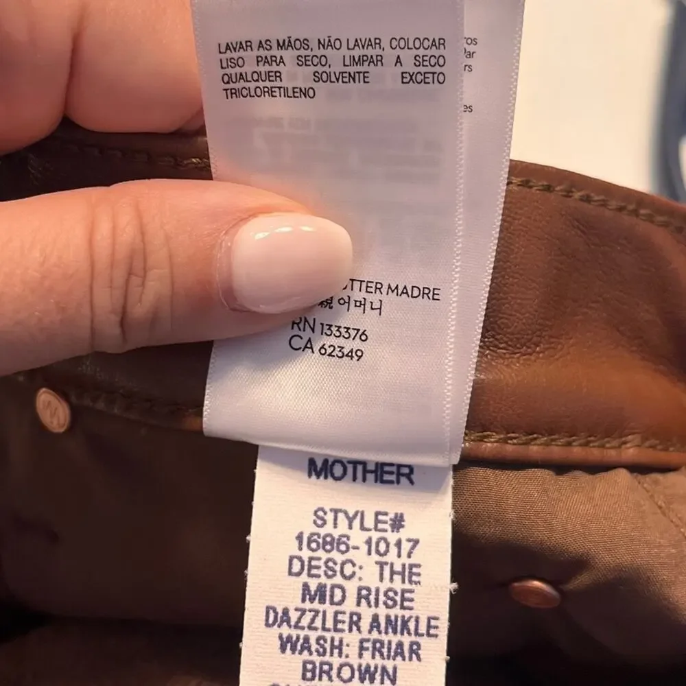 Mother Mid Rise Dazzler Jeans Faux Leather in Friar Brown size 29
